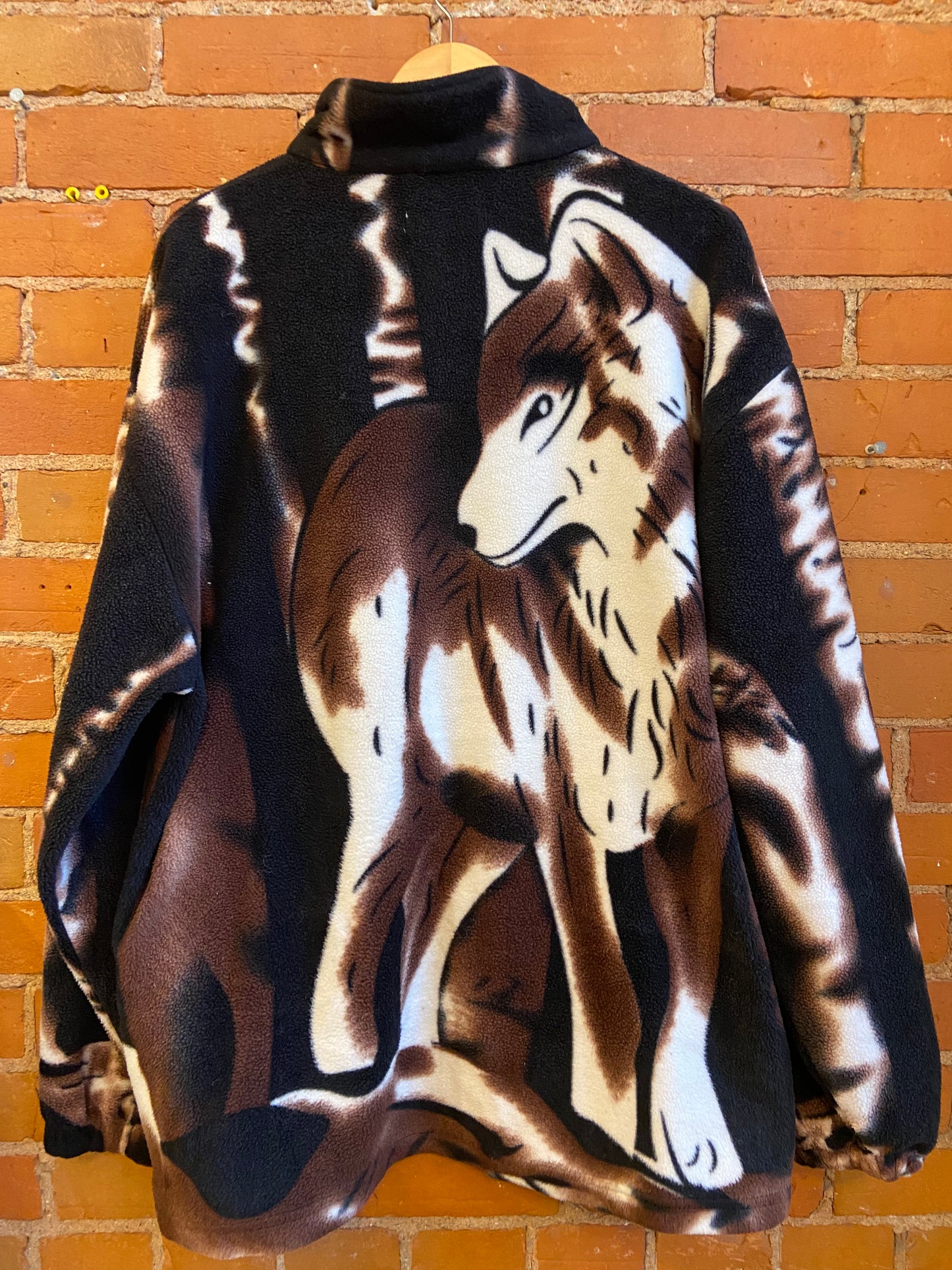 Wolf Print Heavy Zip Up Fleece