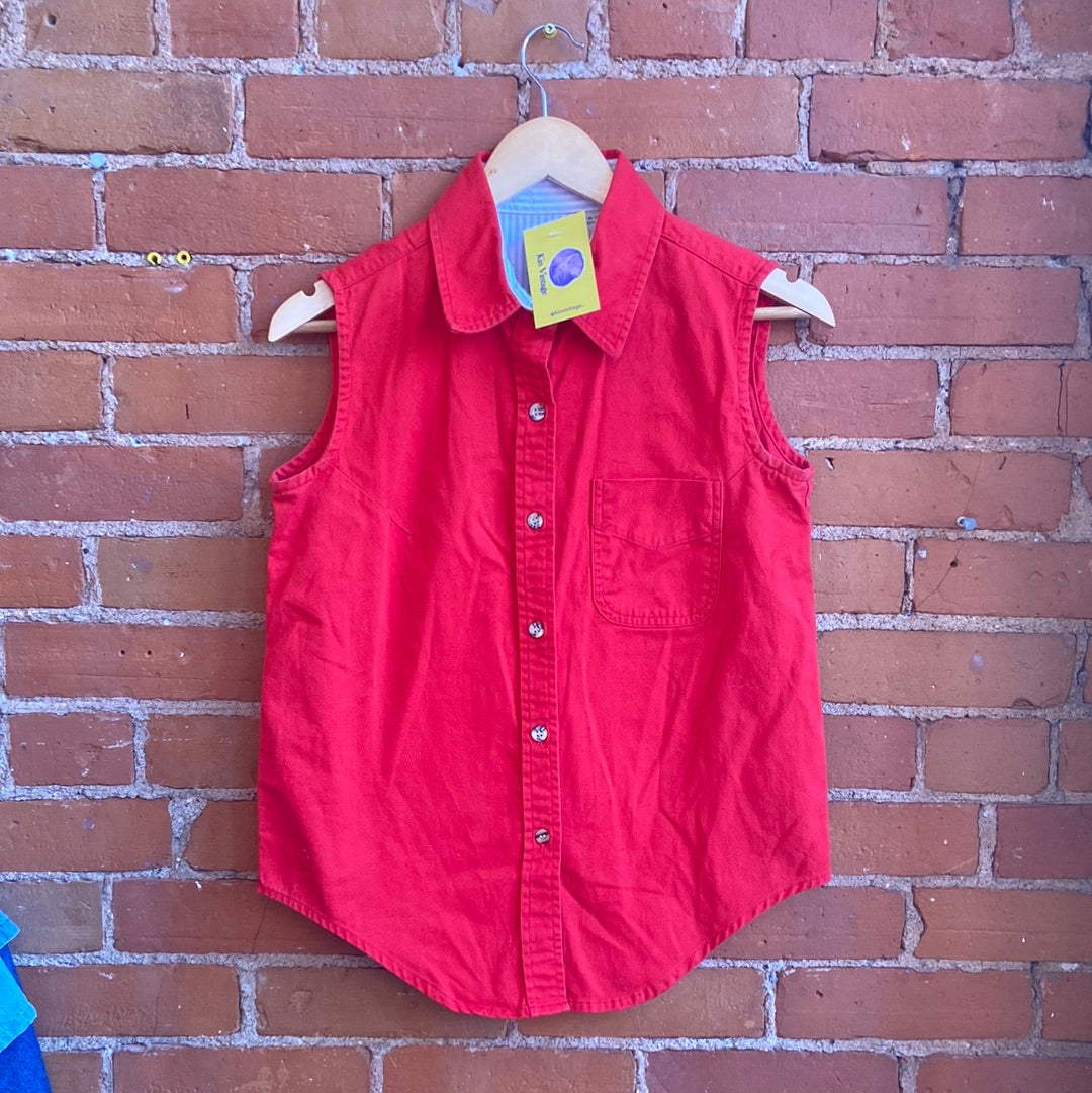 1990s Sleeveless Red Button Down