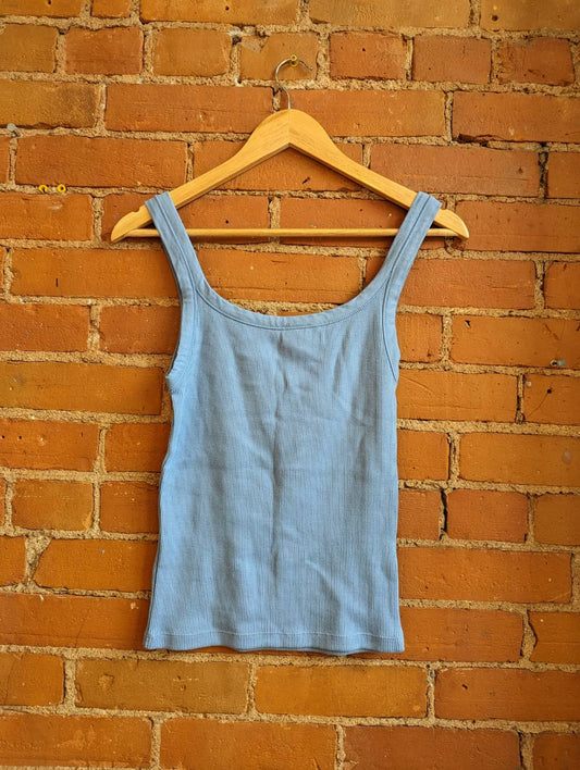 1990s New With Tags Jacob Baby Blue Ribbed Tank Top