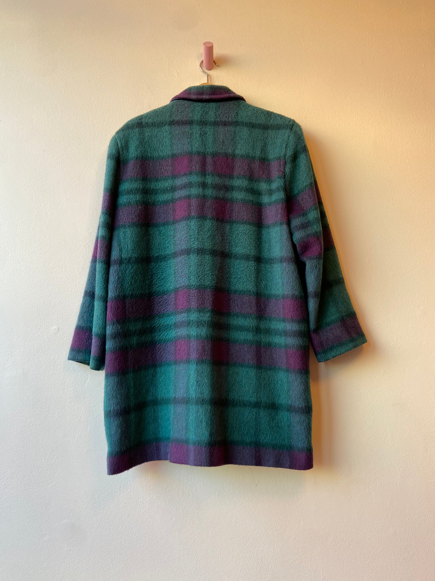 Plaid Mohair & Wool Button Up Coat
