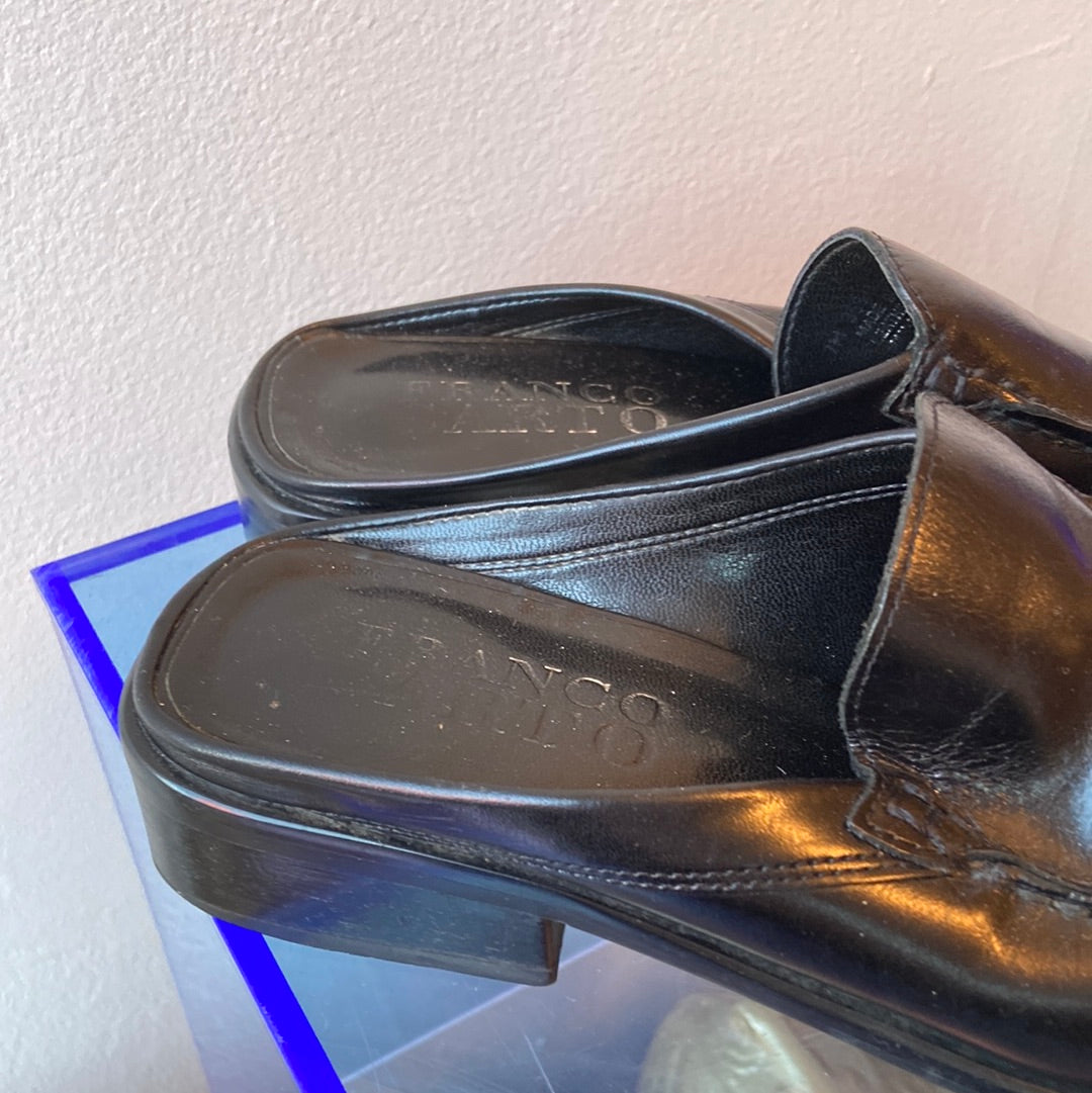 1990s Franco Sarto Black Leather Mules