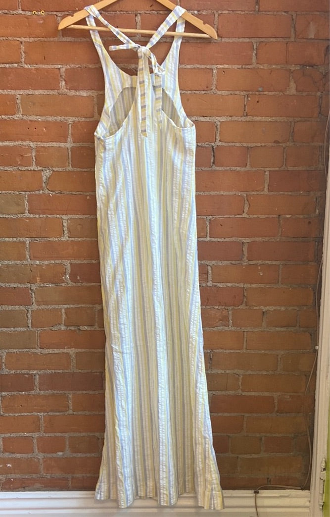 1970s Seersucker Striped Maxi Dress