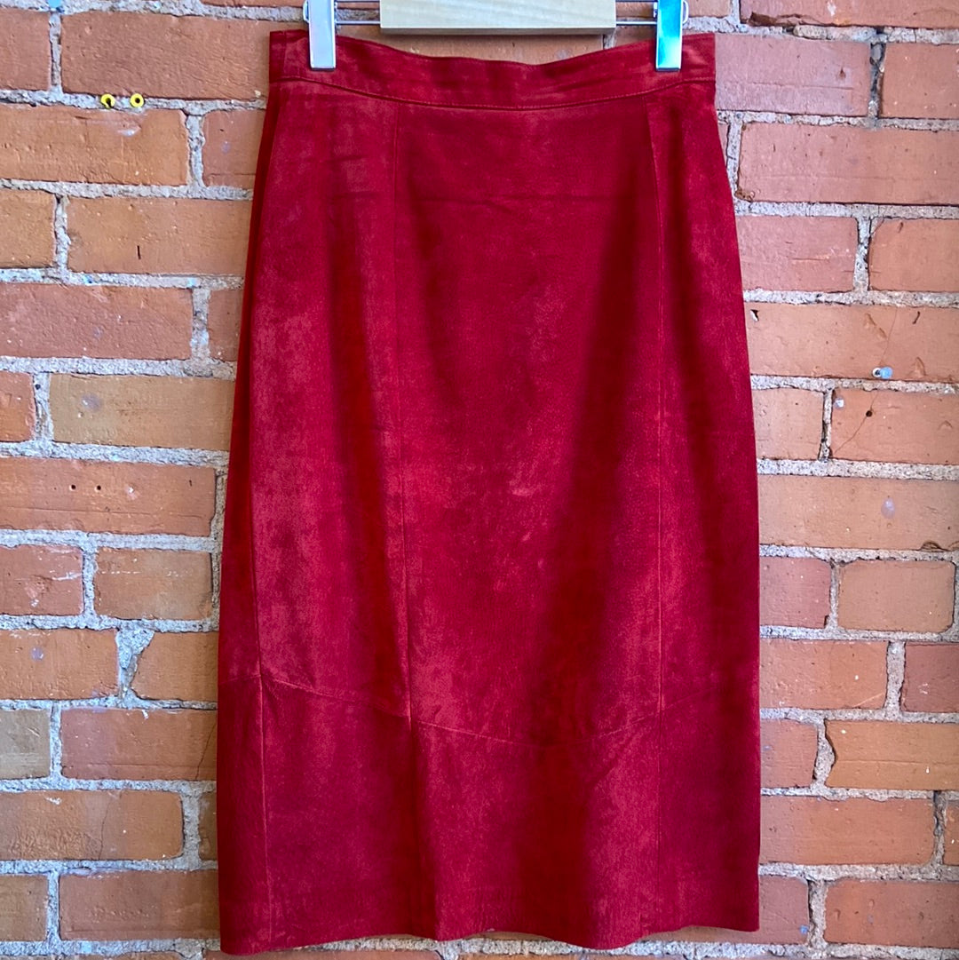 Red High Waisted Suede Skirt