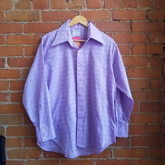 1970s Van Heusen Purple Button Down Shirt With Dagger Collar