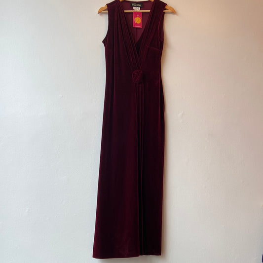 1990s Cartise International Red Velour Maxi Dress