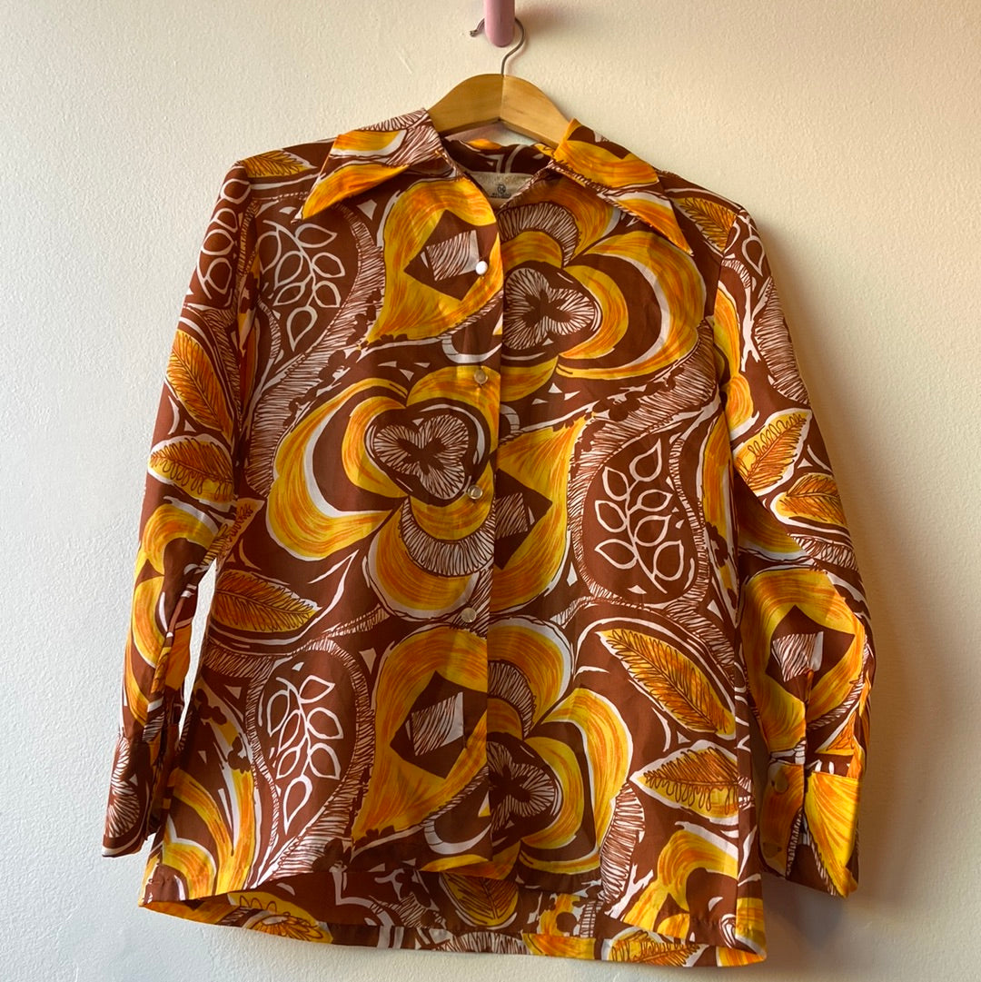 70’s brown & orange dagger collar shirt