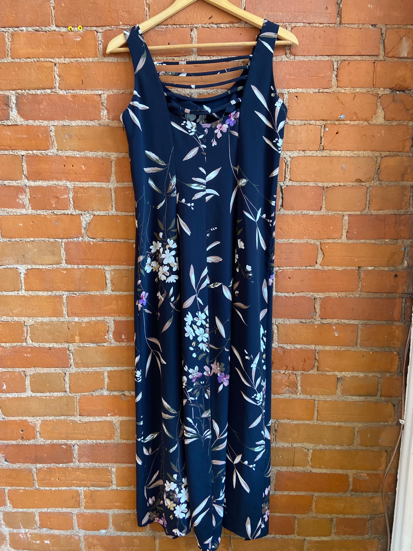 90’s Navy Floral Print Maxi Dress