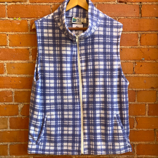 Plaid Blue & White Fleece Vest