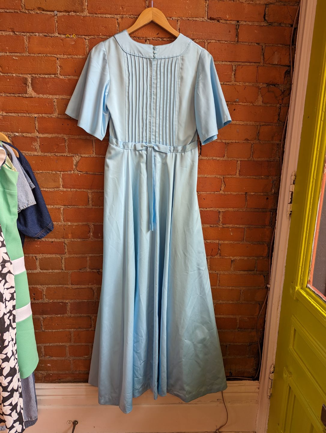 1970s Vogue Special Design Baby Blue Satin Prom Dress