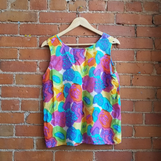 1980s H.E.R. Silk Floral Print Tank Top