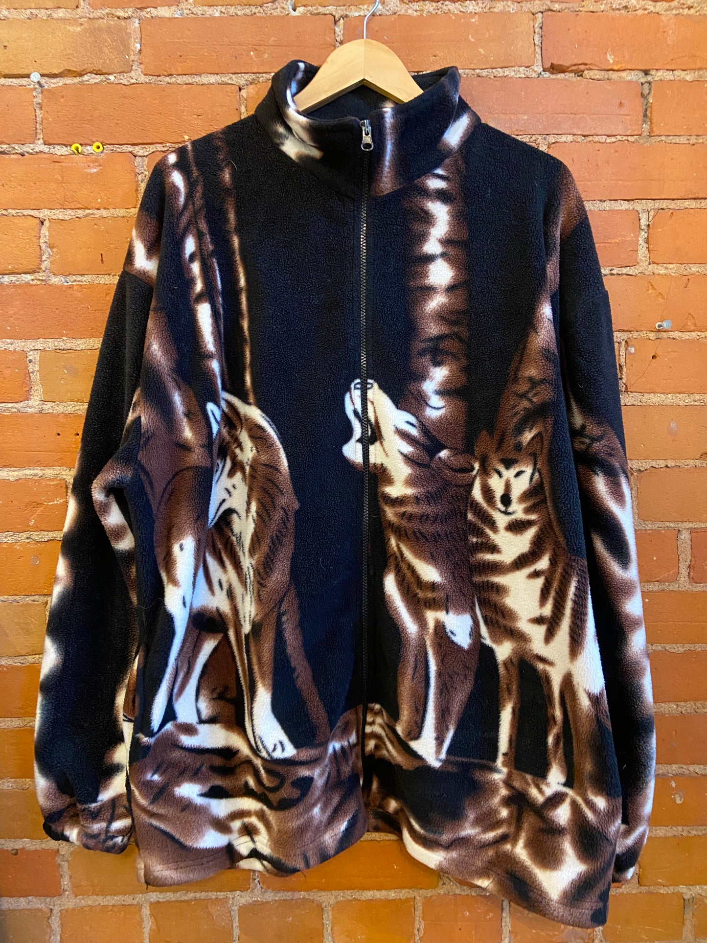 Wolf Print Heavy Zip Up Fleece