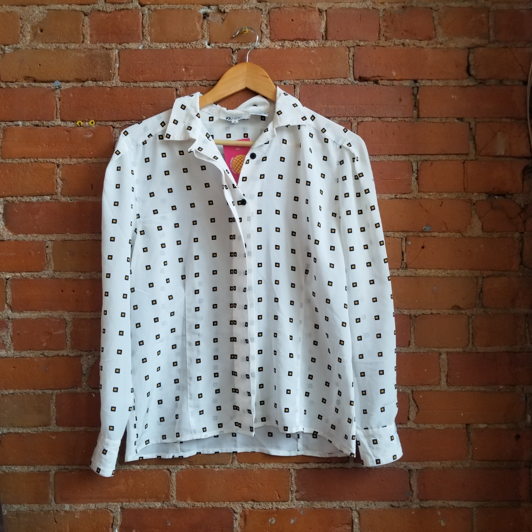 1980s Rouie Cream Coloured Blouse With Square Print