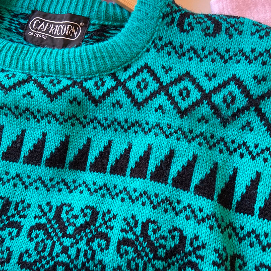 Turquoise Patterned Dad Sweater