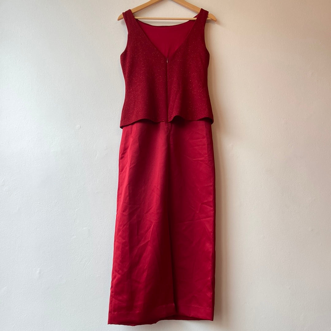 1990s Jessica Red Glittery Maxi Dress