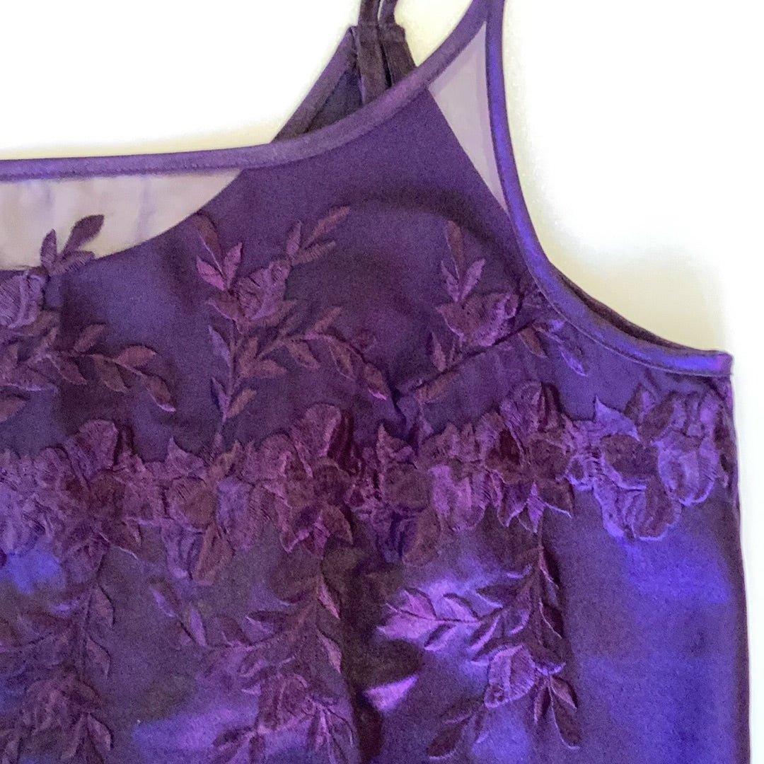 Deadstock Violet Slip Dress with Floral Embroidery