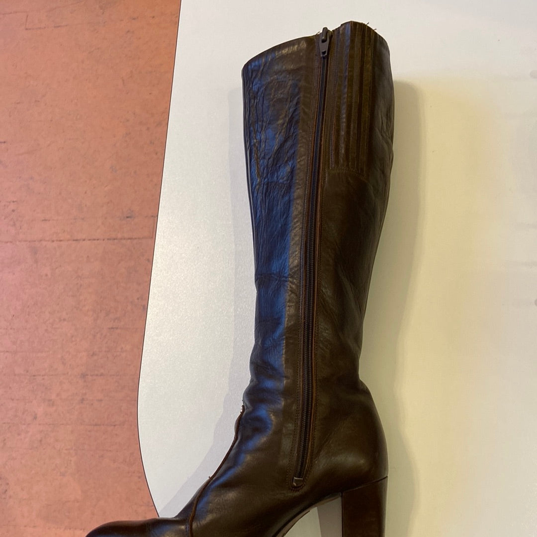 Tall Brown Leather Heeled Boots