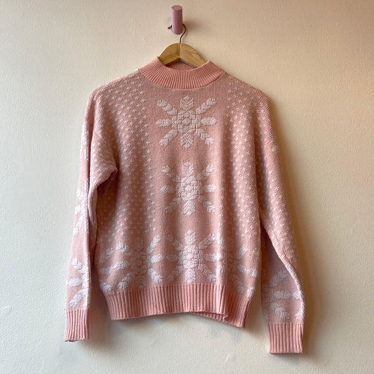 Grace 1980s Baby Pink Snowflake Sweater