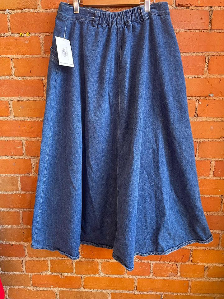 90’s Long  Denim Skirt with Domes Up the Front